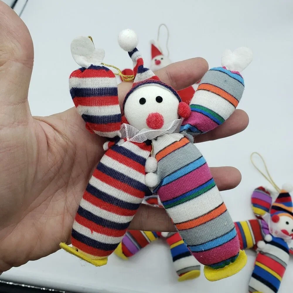 Vintage Cotton Stuffed Santa Christmas Ornament with 3 Elf Clown‎ Ornaments